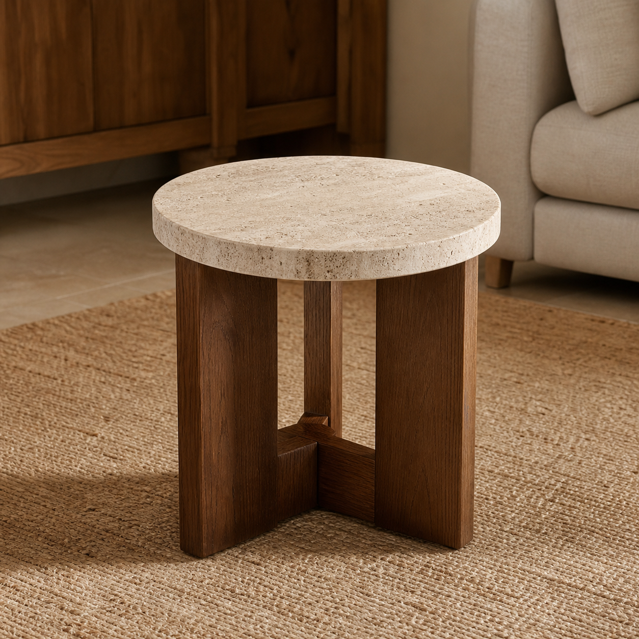 Article Sporo Travertine Side Table — Walnut