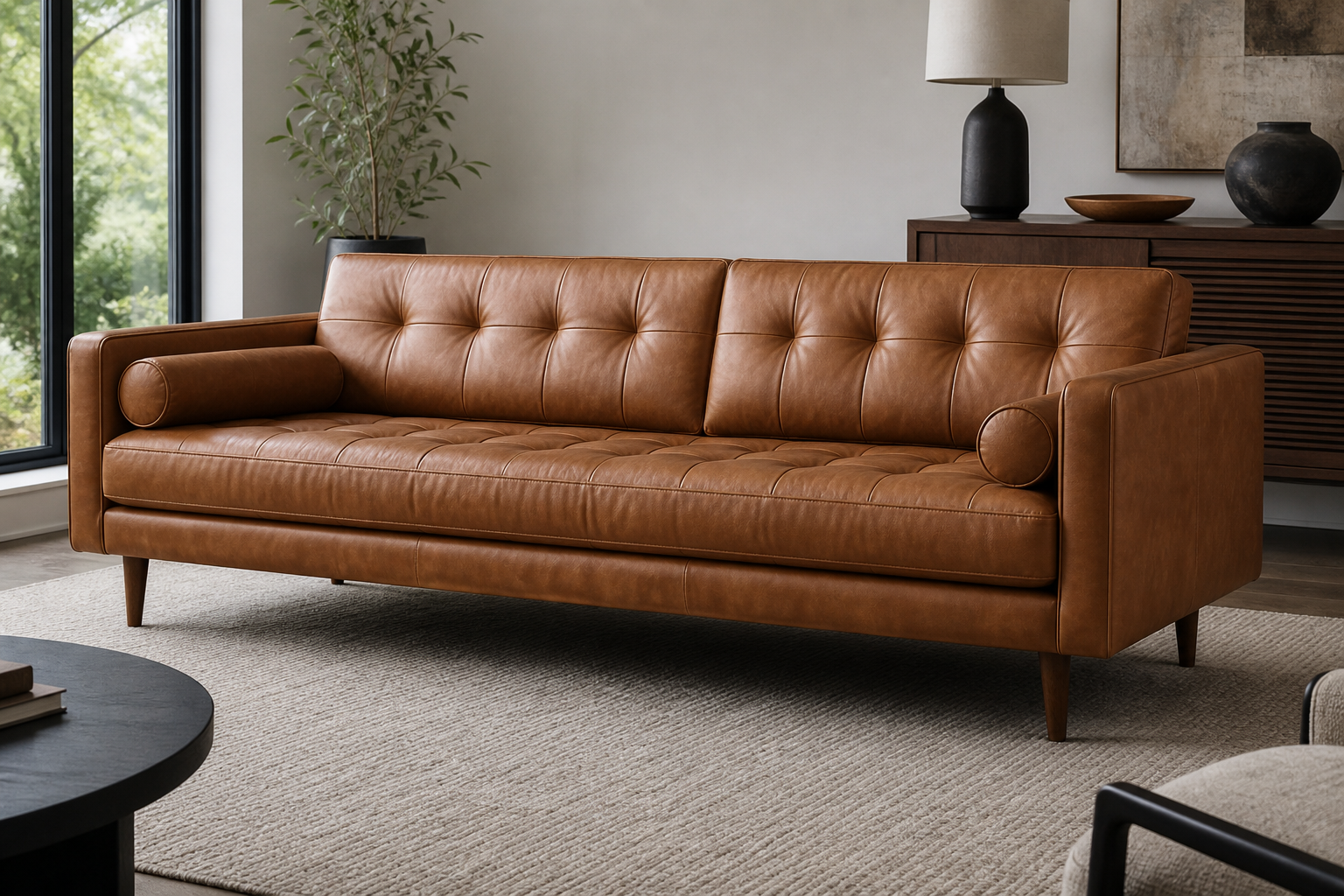 Article Sven 88-inch Tufted Leather Sofa — Charme Tan