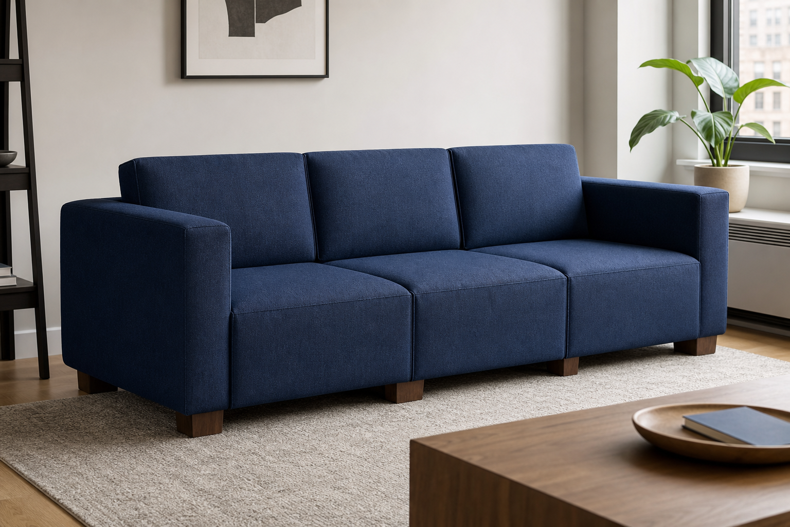 Burrow Nomad Plus Sofa — Navy Performance Flatweave / Walnut / Block Arms
