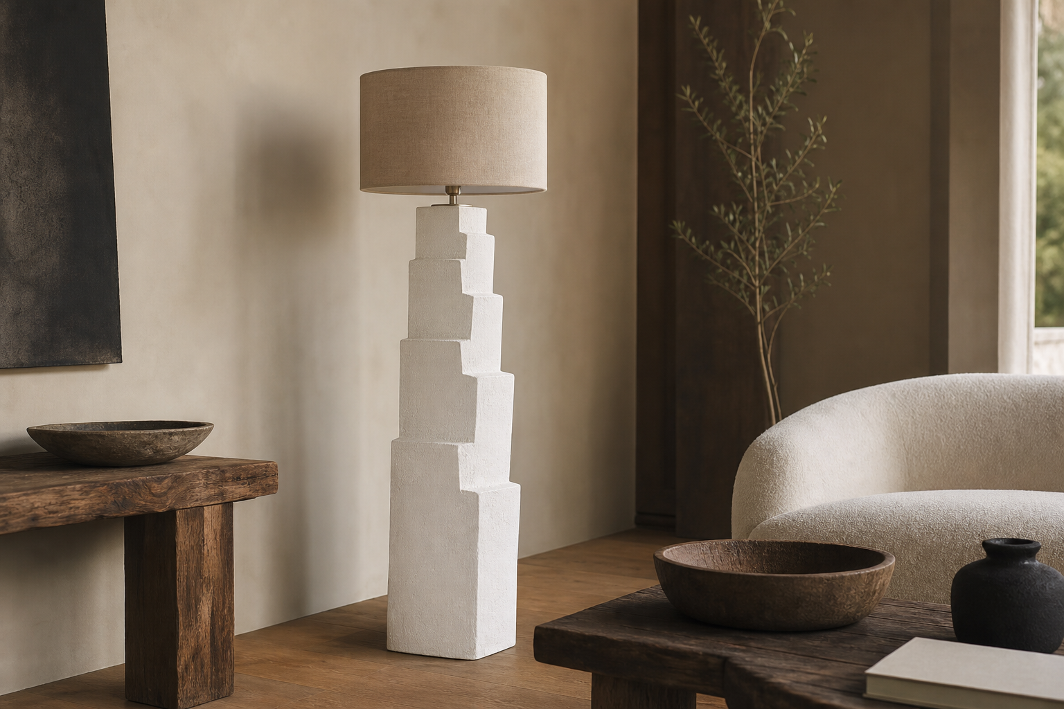 CB2 Sequence White Plaster Floor Lamp