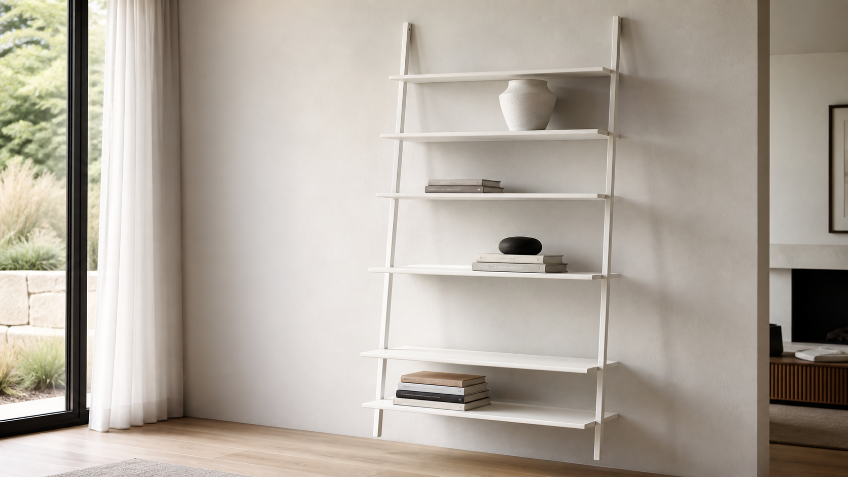 CB2 Stairway 72.5-inch White Metal Wall-Mount Bookcase