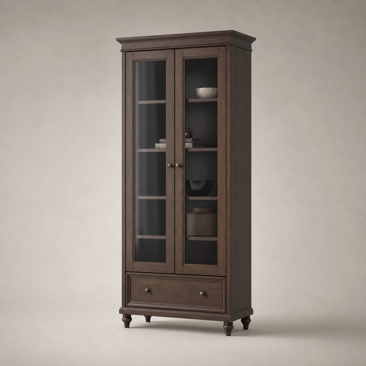 IKEA IDANÄS High Cabinet with Glass Doors and Drawer — Dark-Brown Stained