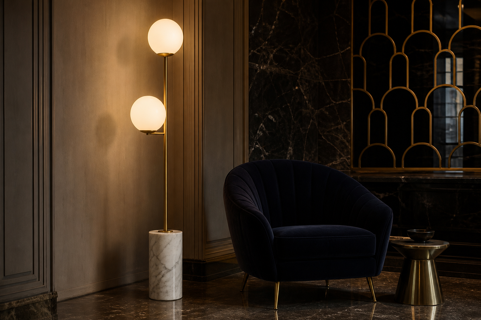 West Elm Sphere & Stem 2-Light Floor Lamp — Antique Brass / Milk